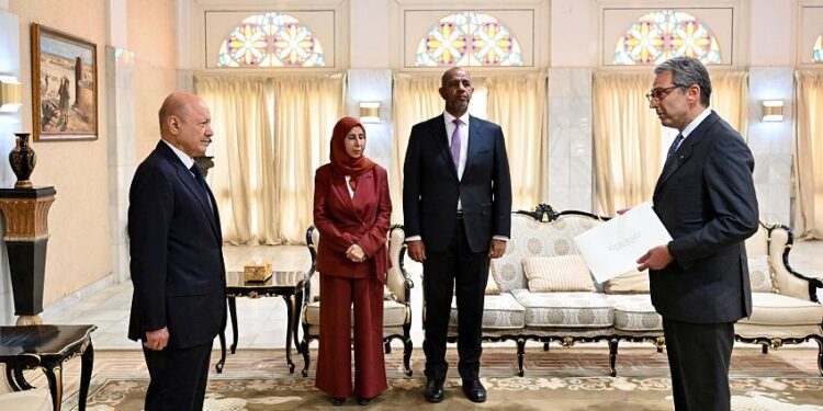 العليمي يتسلم أوراق اعتماد 5 من السفراء الجدد